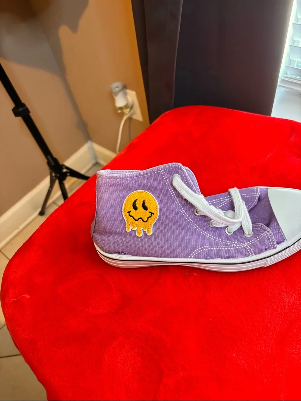 Charles Albert Lavender High-Top Sneakers with Yellow Smiley Patch
